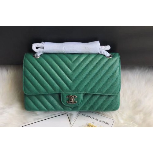 Chanel Original Calfskin Leather Flap Bag  CF1112 Green Silver Chain