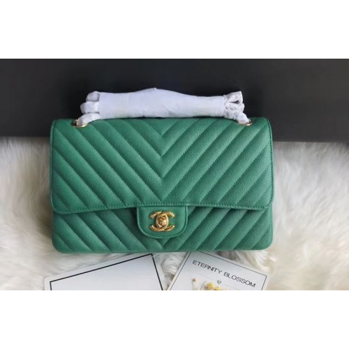 Chanel Original Calfskin Leather Flap Bag  CF1112 Green Gold Chain