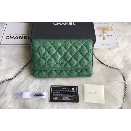 Chanel WOC Flap Original Calfskin Leather Shoulder Bags A33814 Green Silver Chain