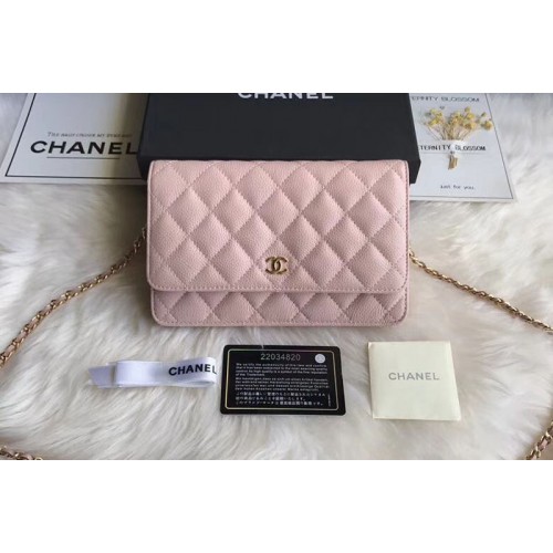Chanel WOC Flap Original Calfskin Leather Shoulder Bags A33814 Pink Gold Chain