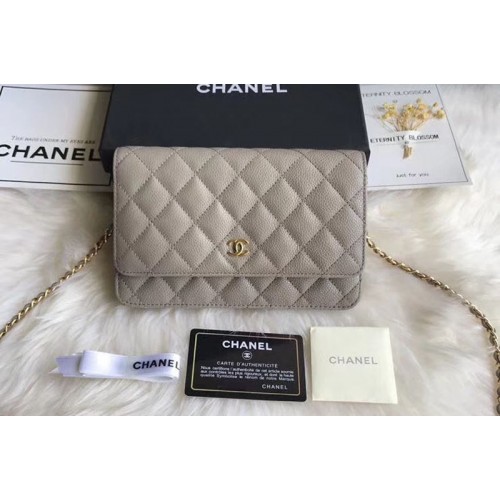Chanel WOC Flap Original Calfskin Leather Shoulder Bags A33814 Grey Gold Chain Chanel WOC Flap Original Calfskin Leather Shoulder Bags A33814 Grey Gold Chain