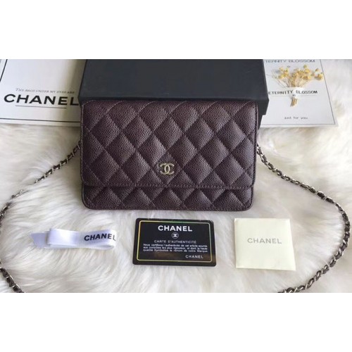 Chanel WOC Flap Original Calfskin Leather Shoulder Bags A33814 Dark Wine Silver Chain