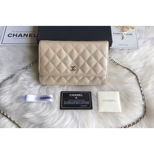 Chanel WOC Flap Original Calfskin Leather Shoulder Bags A33814 Beige Silver Chain