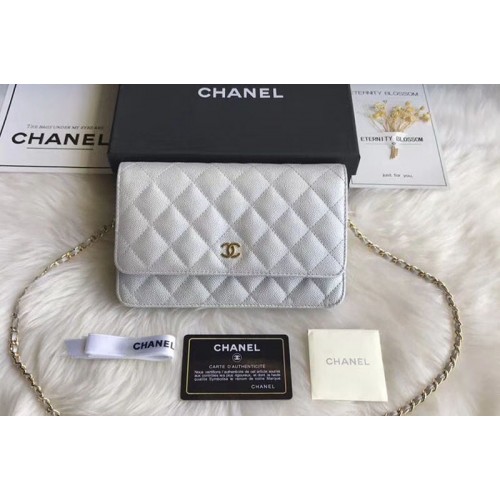 Chanel WOC Flap Original Calfskin Leather Shoulder Bags A33814 White Gold Chain