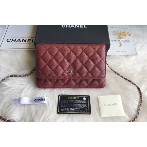 Chanel WOC Flap Original Calfskin Leather Shoulder Bags A33814 Wine Silver Chain