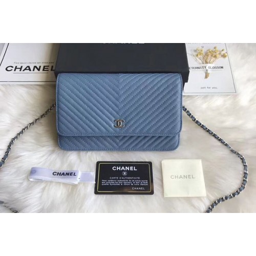 Chanel WOC Original Caviar Leather Flap cross-body bag V33814 Blue Gold chain Chanel WOC Original Caviar Leather Flap cross-body bag V33814 Blue Gold chain