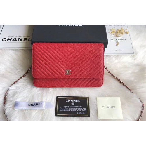 Chanel WOC Original Caviar Leather Flap cross-body bag V33814 Red Silver chain