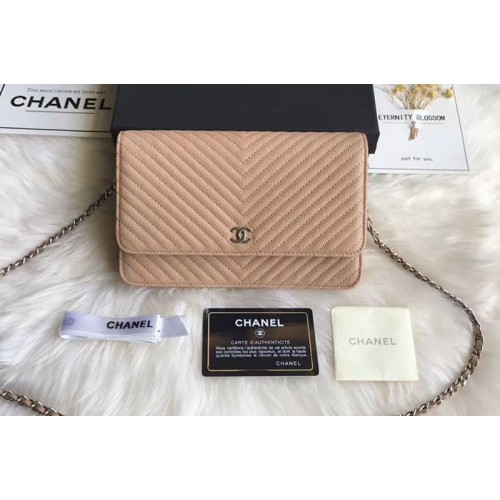 Chanel WOC Original Caviar Leather Flap cross-body bag V33814 Cream Silver Chain