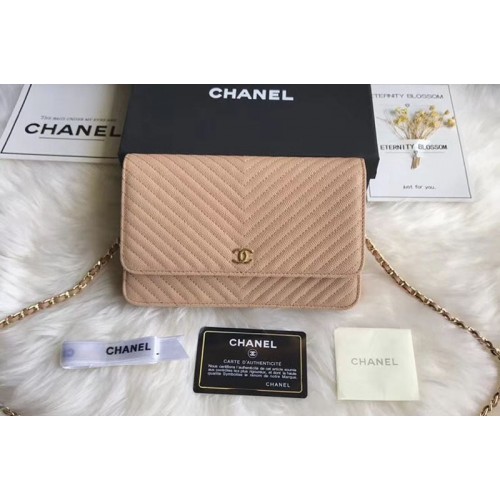 Chanel WOC Original Caviar Leather Flap cross-body bag V33814 Cream Gold chain