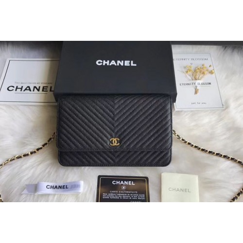 Chanel WOC Original Caviar Leather Flap cross-body bag V33814 Black Gold chain