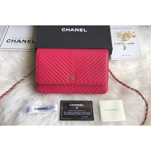 Chanel WOC Original Caviar Leather Flap cross-body bag V33814 Rosy Silver Chain