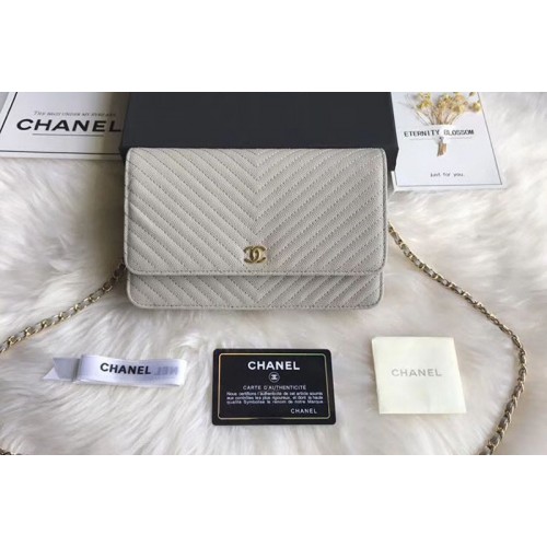 Chanel WOC Original Caviar Leather Flap cross-body bag V33814 Grey Gold Chain
