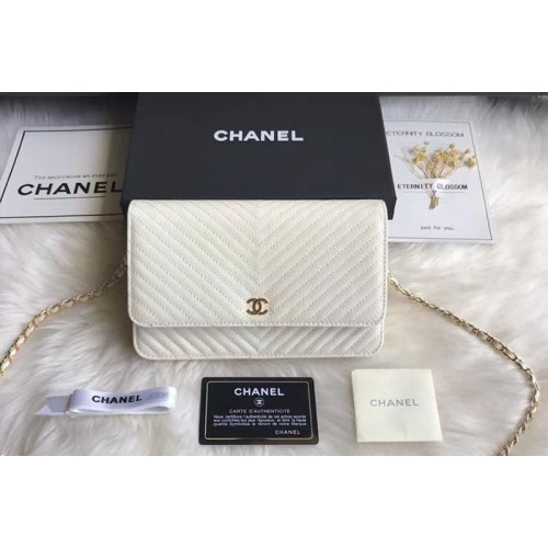 Chanel WOC Original Caviar Leather Flap cross-body bag V33814 White Gold chain