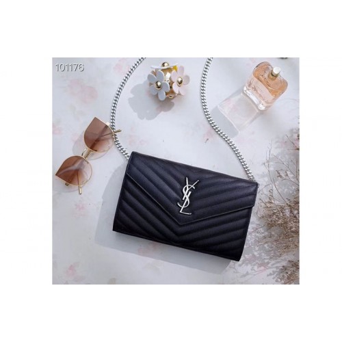 YSL Chain Wallet Black Matelasse Leather Silver Hardware YSL Chain Wallet Black Matelasse Leather Silver Hardware