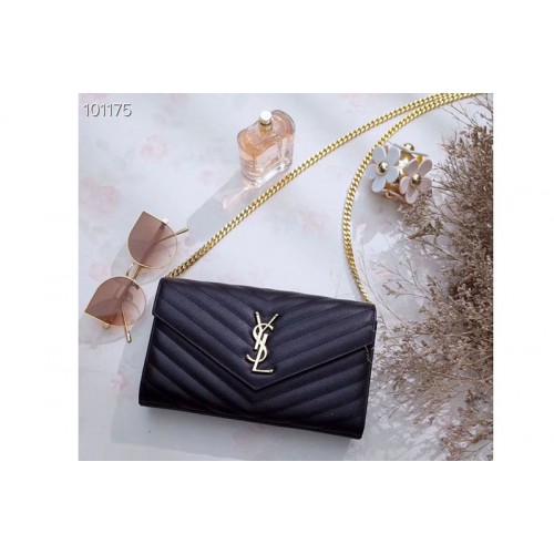 YSL Chain Wallet Black Matelasse Leather Gold Hardware YSL Chain Wallet Black Matelasse Leather Gold Hardware