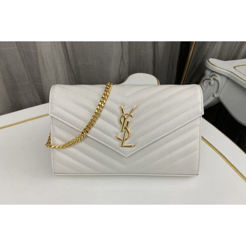 YSL CASSANDRE CHAIN WALLET IN White LAMBSKIN With Gold