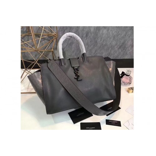 YSL Downtown Small Cabas Bags Grey Leather and Crocodile Leather Grey