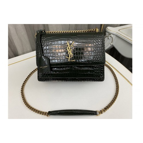 YSL SUNSET MEDIUM bag IN Navy Green CROCODILE-EMBOSSED LEATHER