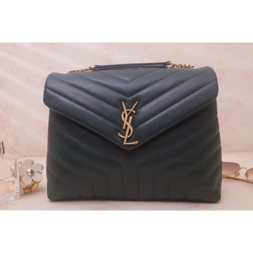 YSL Medium Loulou Chain Bags Green Leather Gold Hardware YSL Medium Loulou Chain Bags Green Leather Gold Hardware
