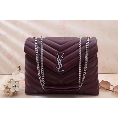 YSL Medium Loulou Chain Bags Bordeaux Leather Silver Hardware