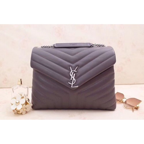 YSL Medium Loulou Chain Bags Grey Leather Silver Hardware YSL Medium Loulou Chain Bags Grey Leather Silver Hardware