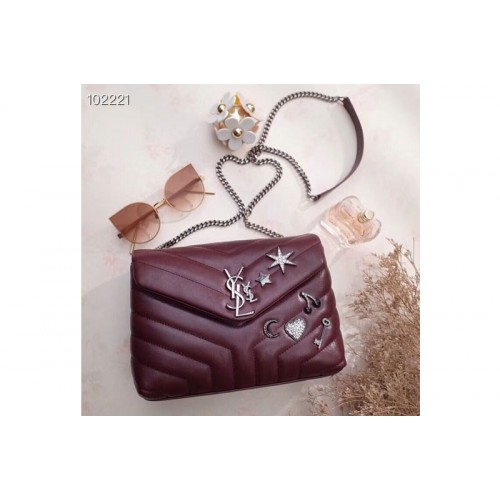 YSL Loulou Bag in Matelasse Leather With Crystal Wine YSL Loulou Bag in Matelasse Leather With Crystal Wine