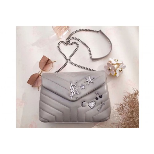 YSL Loulou Bag in Matelasse Leather With Crystal Gray YSL Loulou Bag in Matelasse Leather With Crystal Gray