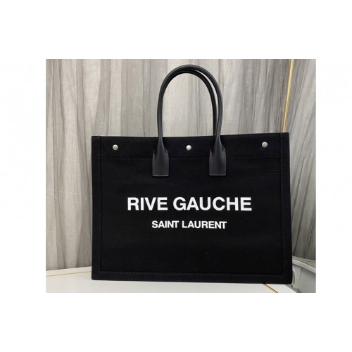 YSL RIVE GAUCHE TOTE BAG IN Black LINEN AND LEATHER YSL RIVE GAUCHE TOTE BAG IN Black LINEN AND LEATHER