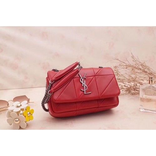 YSL Jamie Small Carre Rive Gauche in Red Lambskin Leather 