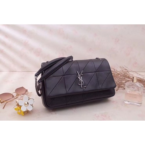 YSL Jamie Medium Carre Rive Gauche in Black Lambskin Leather Silver Hardware