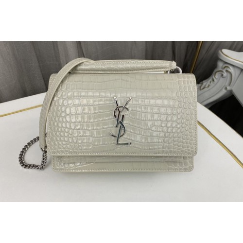 YSL SUNSET CHAIN WALLET Bag IN White CROCODILE-EMBOSSED SHINY LEATHER YSL SUNSET CHAIN WALLET Bag IN White CROCODILE-EMBOSSED SHINY LEATHER