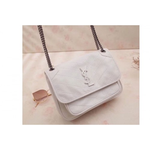 YSL Niki Baby In Crinkled Vintage Leather White