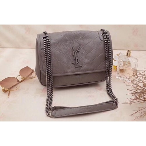 YSL Niki Baby In Crinkled Vintage Leather Light Gray YSL Niki Baby In Crinkled Vintage Leather Light Gray