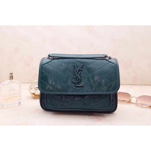 YSL Niki Baby In Crinkled Vintage Leather Green