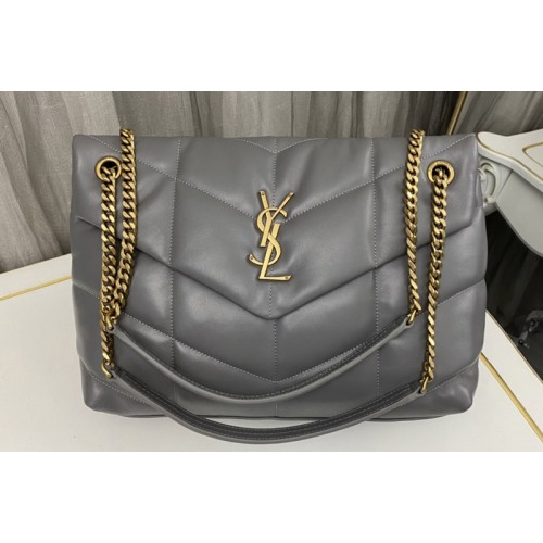YSL Loulou Puffer Medium Bag in Gray Quilted Lambskin Leather
