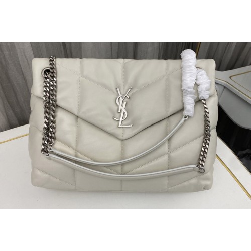 YSL Loulou Puffer Medium Bag in White Quilted Lambskin Leather YSL Loulou Puffer Medium Bag in White Quilted Lambskin Leather