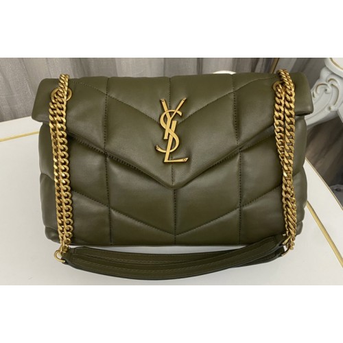 YSL LOULOU PUFFER SMALL BAG IN Olive Green QUILTED LAMBSKIN