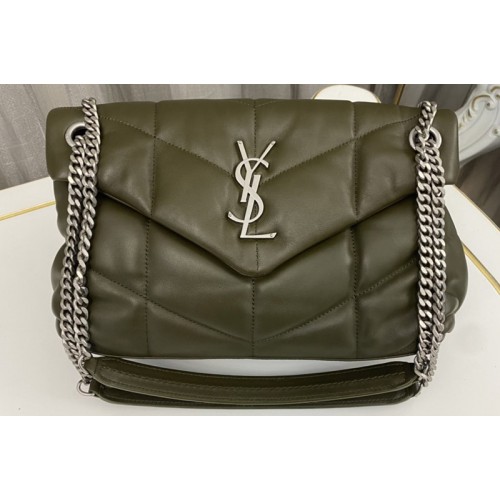 YSL LOULOU PUFFER SMALL BAG IN Olive Green QUILTED LAMBSKIN