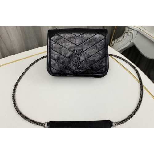 YSL Niki Chain WALLET Bag IN Black vintage crinkled leather
