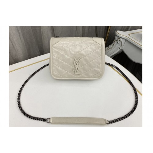 YSL Niki Chain WALLET Bag IN White vintage crinkled leather YSL Niki Chain WALLET Bag IN White vintage crinkled leather