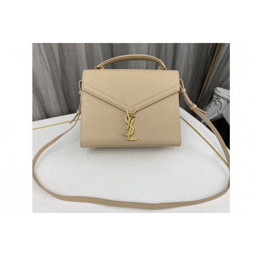 YSL CASSANDRA MEDIUM TOP HANDLE BAG IN Beige GRAIN DE POUDRE EMBOSSED LEATHER