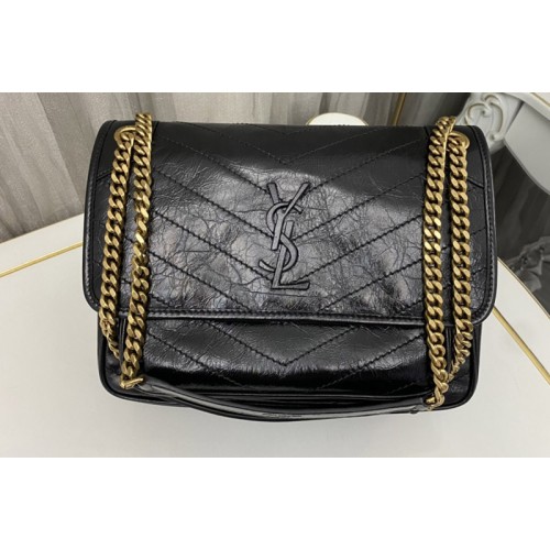 YSL NIKI MEDIUM Bag IN Black VINTAGE CRINKLED LEATHER Gold Buckle YSL NIKI MEDIUM Bag IN Black VINTAGE CRINKLED LEATHER Gold Buckle
