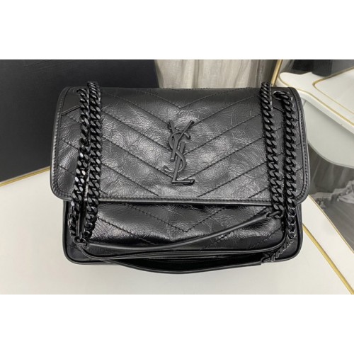 YSL NIKI MEDIUM Bag IN Black VINTAGE CRINKLED LEATHER Black Buckle YSL NIKI MEDIUM Bag IN Black VINTAGE CRINKLED LEATHER Black Buckle