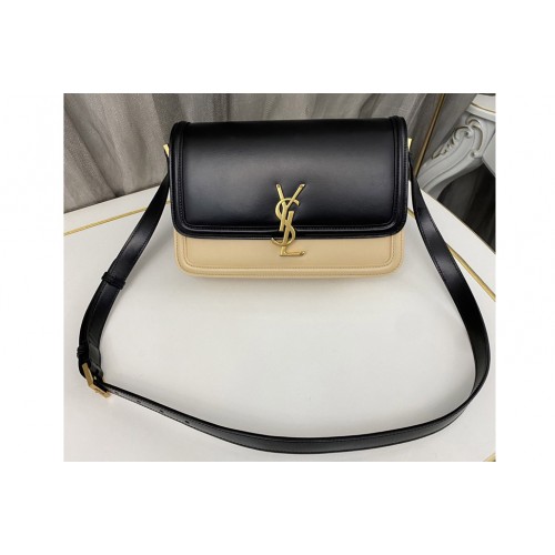YSL SOLFERINO MEDIUM SATCHEL Bag IN Black Apricot BOX LEATHER YSL SOLFERINO MEDIUM SATCHEL Bag IN Black Apricot BOX LEATHER
