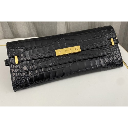 YSL MANHATTAN CLUTCH IN Black CROCODILE-EMBOSSED LEATHER