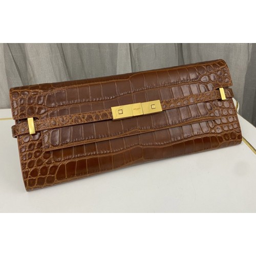 YSL MANHATTAN CLUTCH IN Brown CROCODILE-EMBOSSED LEATHER YSL MANHATTAN CLUTCH IN Brown CROCODILE-EMBOSSED LEATHER