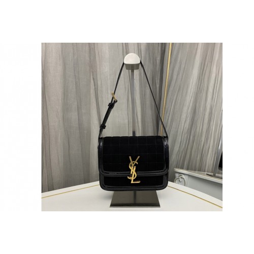 YSL SOLFERINO SMALL SATCHEL Bag IN Black QUILTED NUBUCK SUEDE
