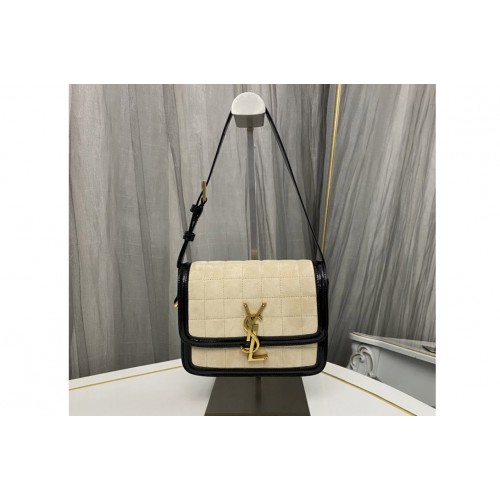 YSL SOLFERINO SMALL SATCHEL Bag IN Off White Black QUILTED NUBUCK SUEDE