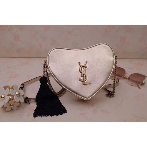 YSL Monogram Heart Cross Body Bags In Gold Metallic Leather