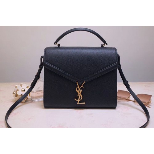 YSL Cassandra Top Handle Medium Bags In Black Grain De Poudre Embossed Leather YSL Cassandra Top Handle Medium Bags In Black Grain De Poudre Embossed Leather